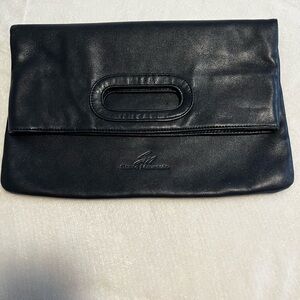 👜 Stone Mountain Navy Blue Fold-Over Clutch / leather Tote/ clutch Bag